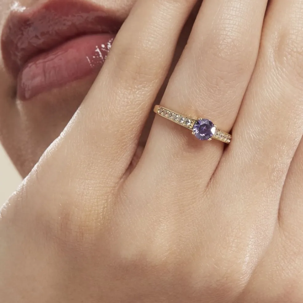 Bague Carrol Or Jaune Améthyste Oxyde De Zirconium