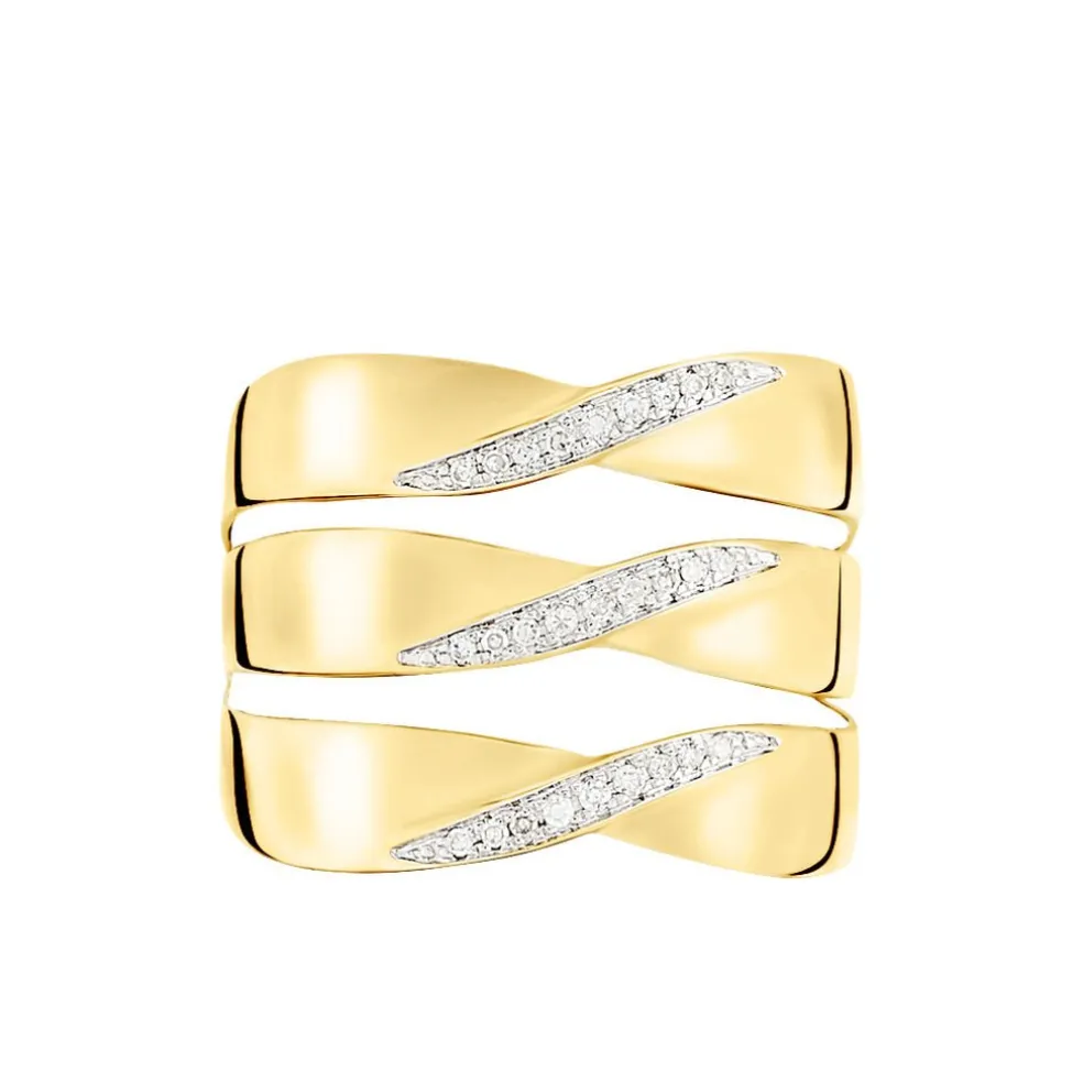 Bague Catharine 3 Rangs Or Jaune Diamant