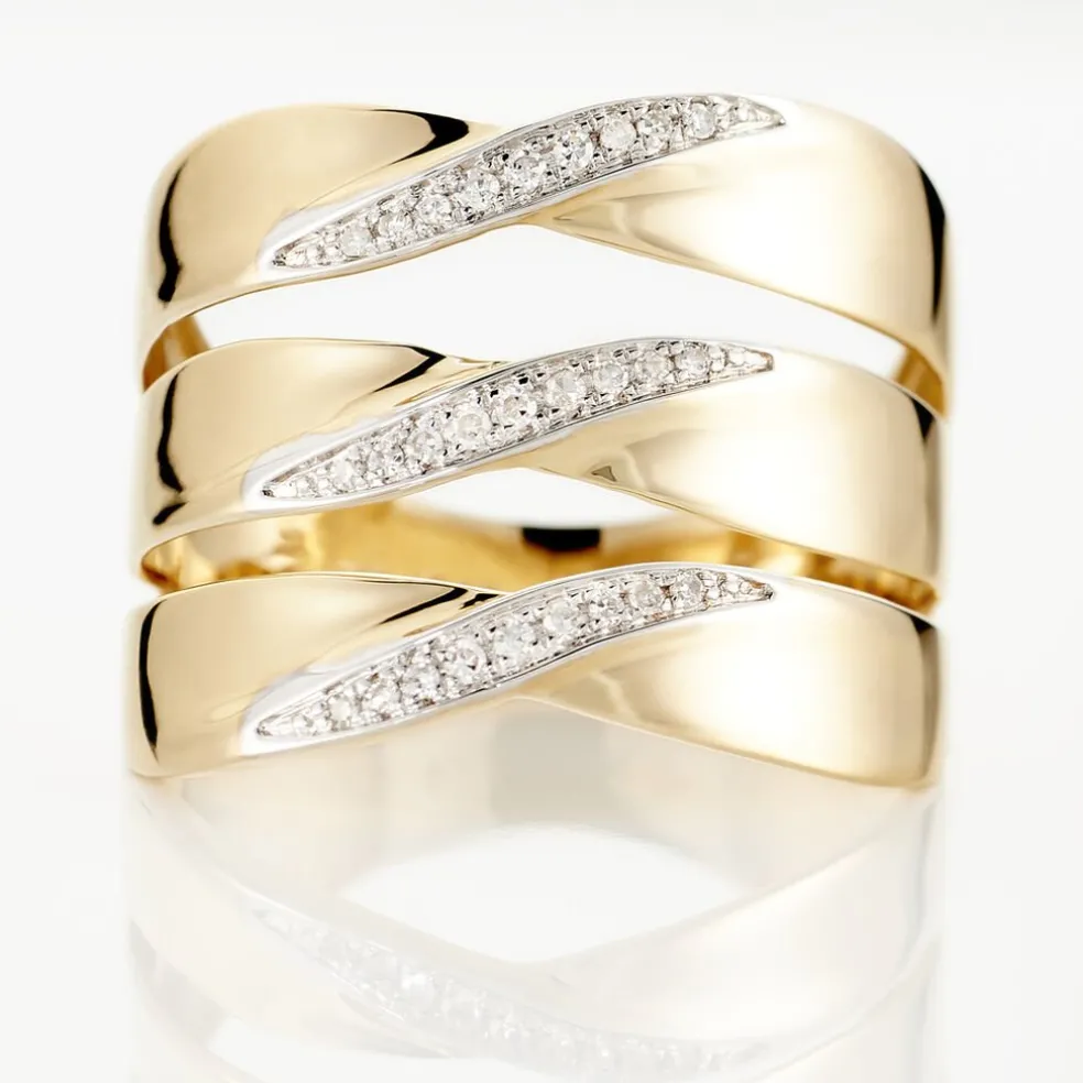 Bague Catharine 3 Rangs Or Jaune Diamant