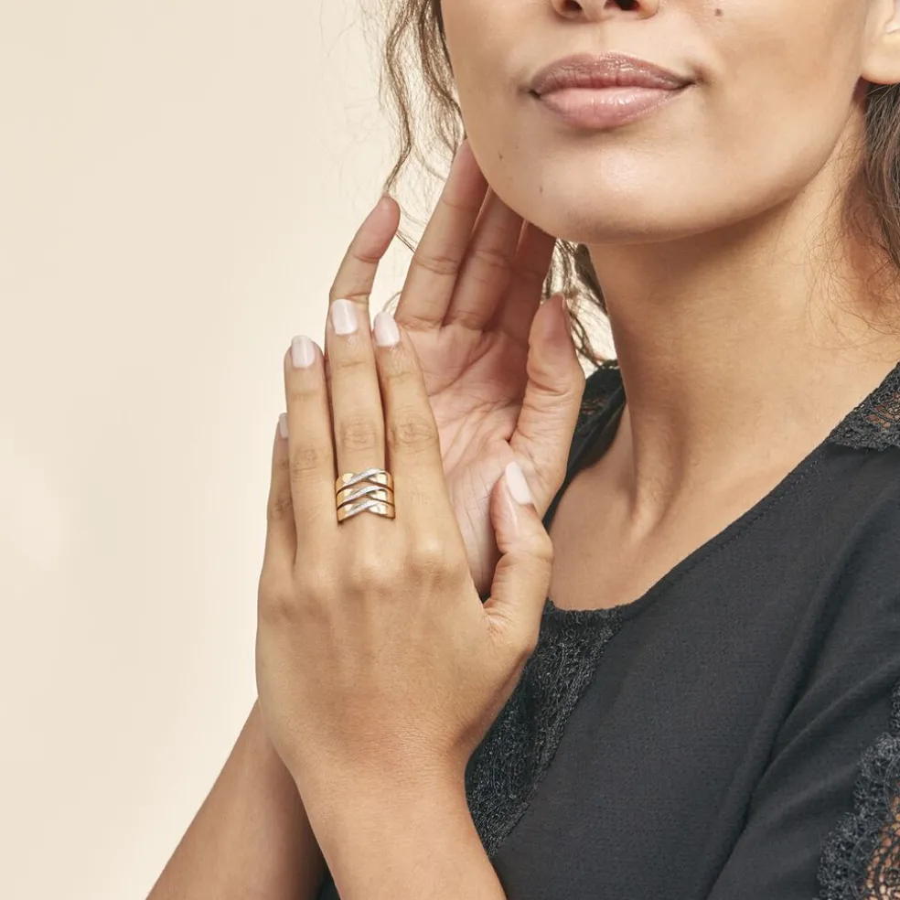 Bague Catharine 3 Rangs Or Jaune Diamant