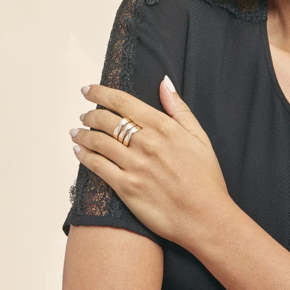 Bague Catharine 3 Rangs Or Jaune Diamant