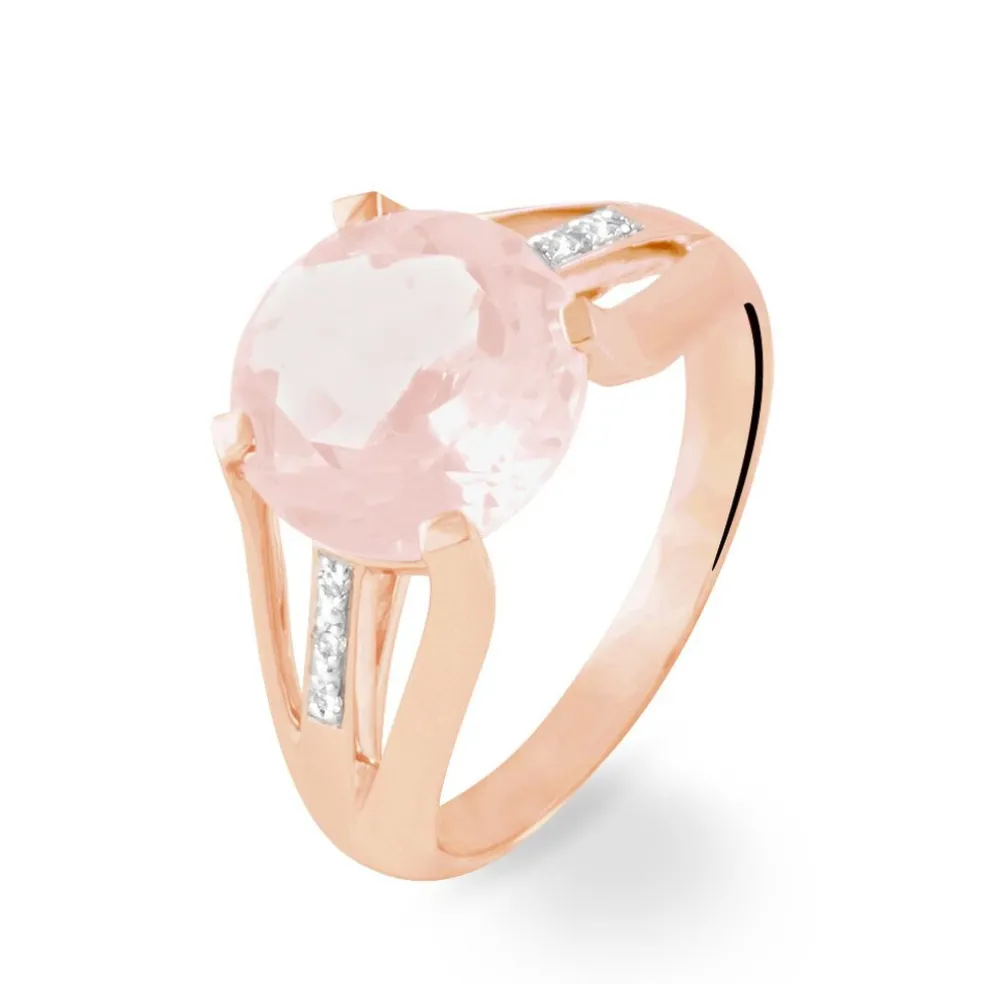 Bague Cecile Or Rose Quartz Et Diamant