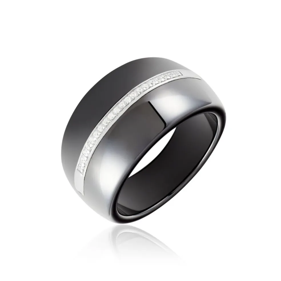 Bague Ceramik Design Argent Blanc Oxyde De Zirconium Et Céramique