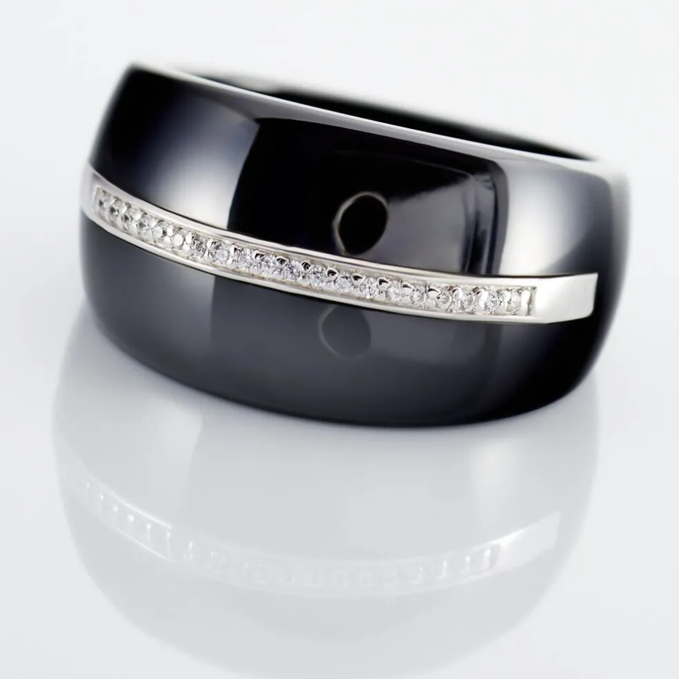 Bague Ceramik Design Argent Blanc Oxyde De Zirconium Et Céramique