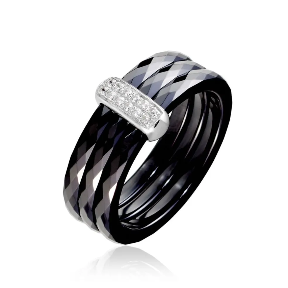 Bague Ceramik Design Argent Blanc Oxyde De Zirconium Et Céramique