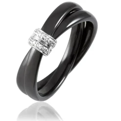 Bague Ceramik Design Argent Blanc Oxyde De Zirconium Et Céramique