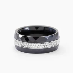 Bague Ceramik Design Argent Blanc Oxyde De Zirconium Et Céramique