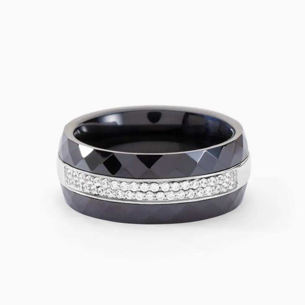 Bague Ceramik Design Argent Blanc Oxyde De Zirconium Et Céramique