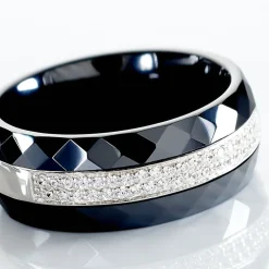 Bague Ceramik Design Argent Blanc Oxyde De Zirconium Et Céramique