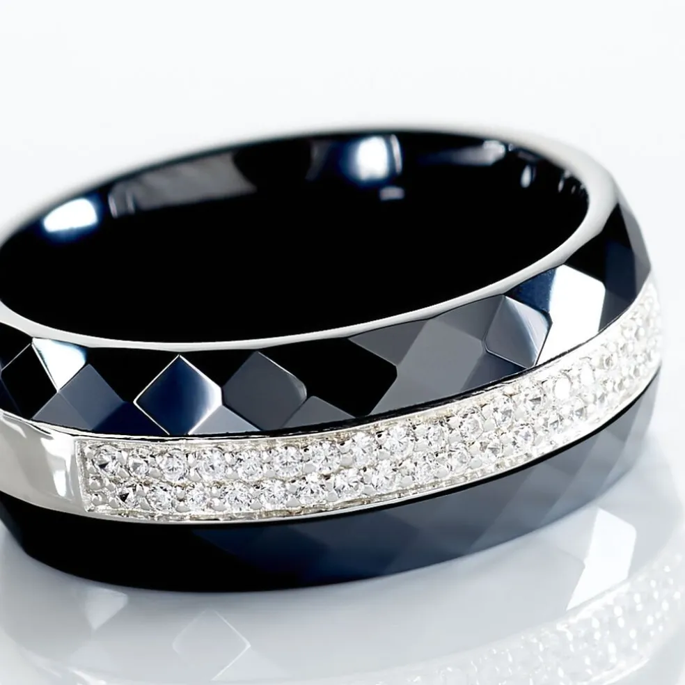 Bague Ceramik Design Argent Blanc Oxyde De Zirconium Et Céramique