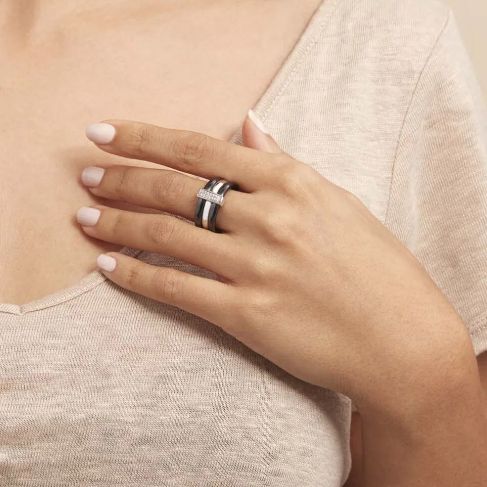 Bague Ceramik Design Argent Blanc Céramique Et Oxyde De Zirconium