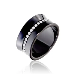 Bague Ceramik Design Argent Blanc Céramique Et Strass