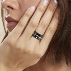Bague Ceramik Design Argent Blanc Céramique Et Strass