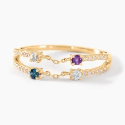 Bague Chaîne Universe Or Jaune Améthyste Topaze