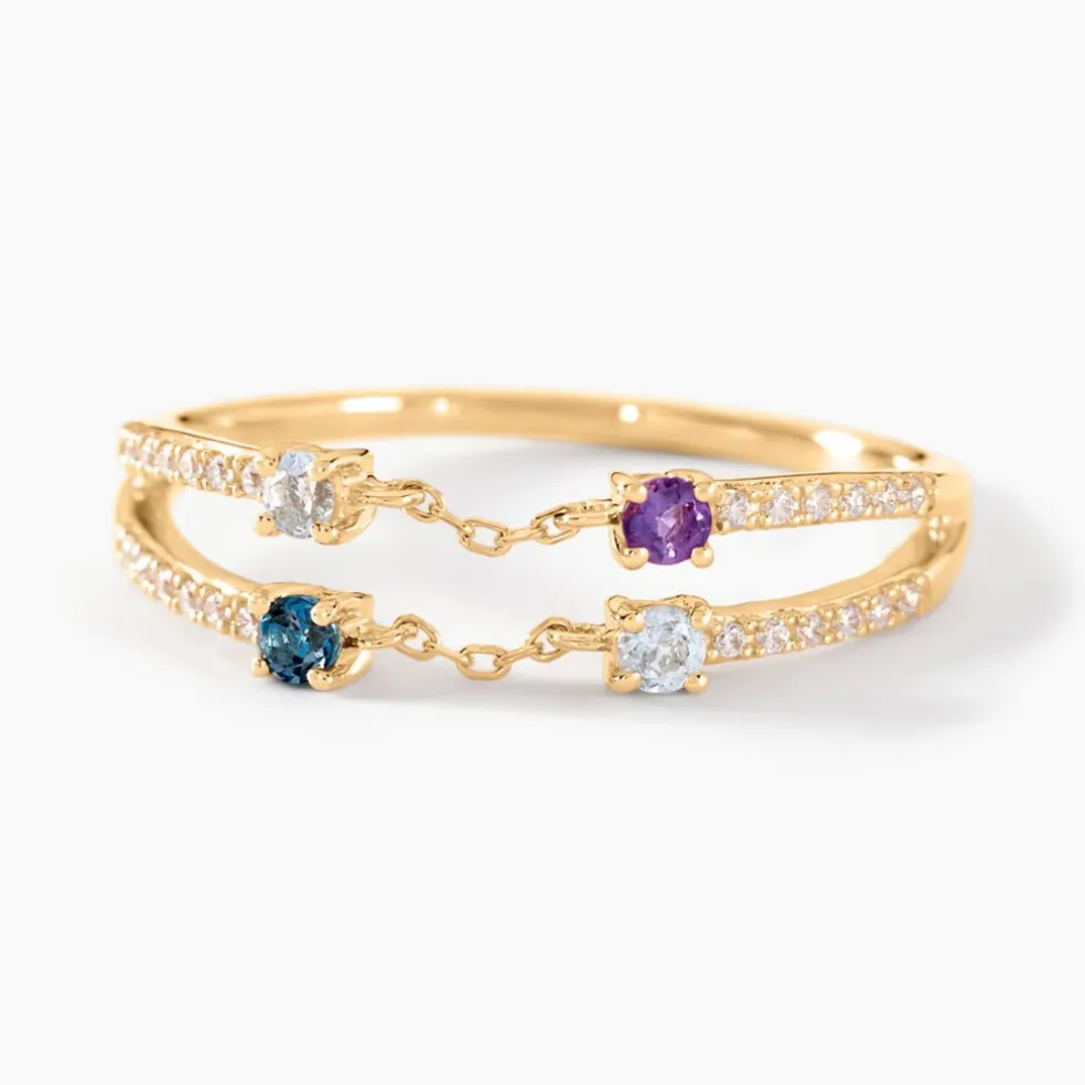Bague Chaîne Universe Or Jaune Améthyste Topaze