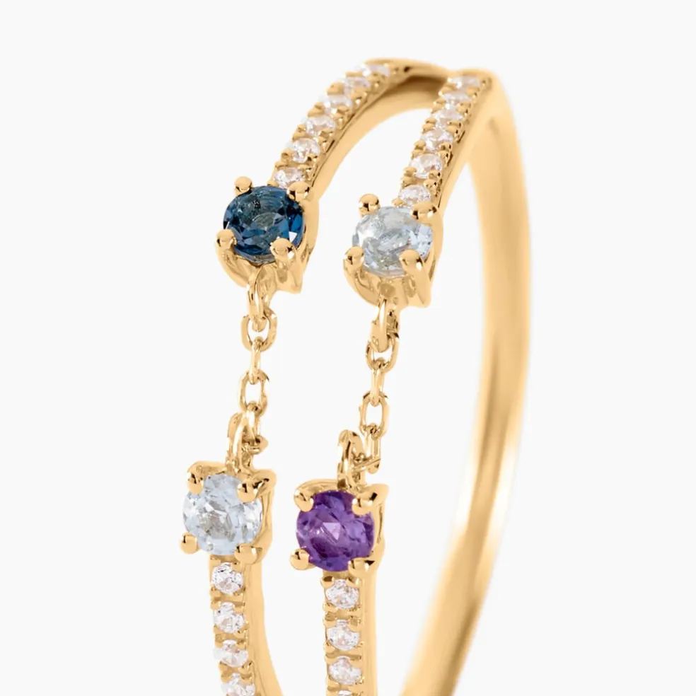 Bague Chaîne Universe Or Jaune Améthyste Topaze