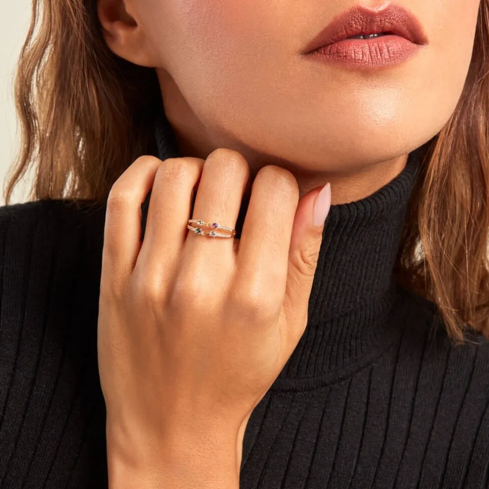 Bague Chaîne Universe Or Jaune Améthyste Topaze