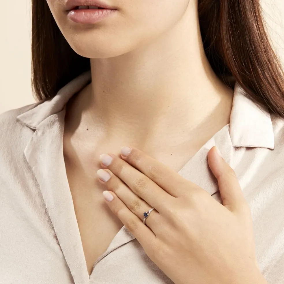 Bague Charmante Or Blanc Saphir Et Diamant