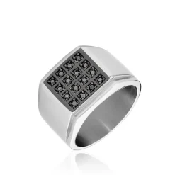 Bague Chevalière Acier Vieillit Teodor Oxydes De Zirconium