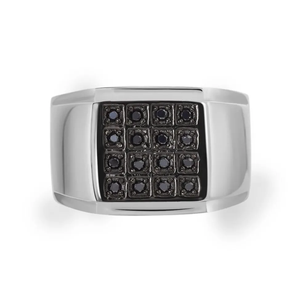 Bague Chevalière Acier Vieillit Teodor Oxydes De Zirconium