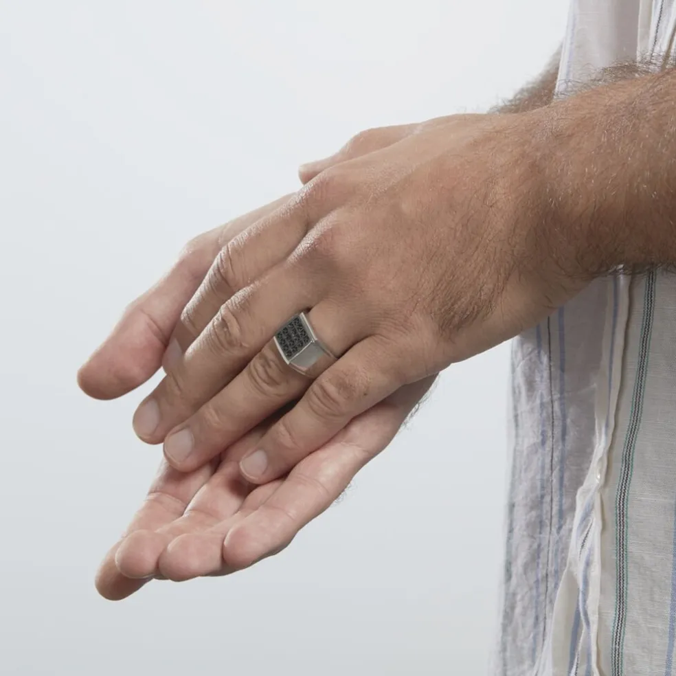 Bague Chevalière Acier Vieillit Teodor Oxydes De Zirconium