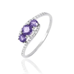 Bague Chloe Or Blanc Amethyste Et Oxyde De Zirconium
