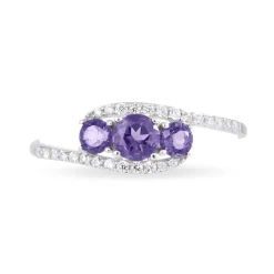 Bague Chloe Or Blanc Amethyste Et Oxyde De Zirconium