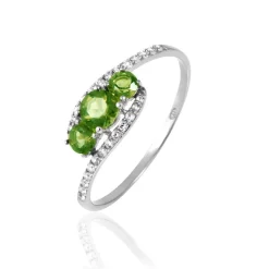 Bague Chloe Or Blanc Péridot Et Oxyde De Zirconium