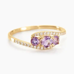 Bague Chloe Or Jaune Amethyste Et Oxyde De Zirconium