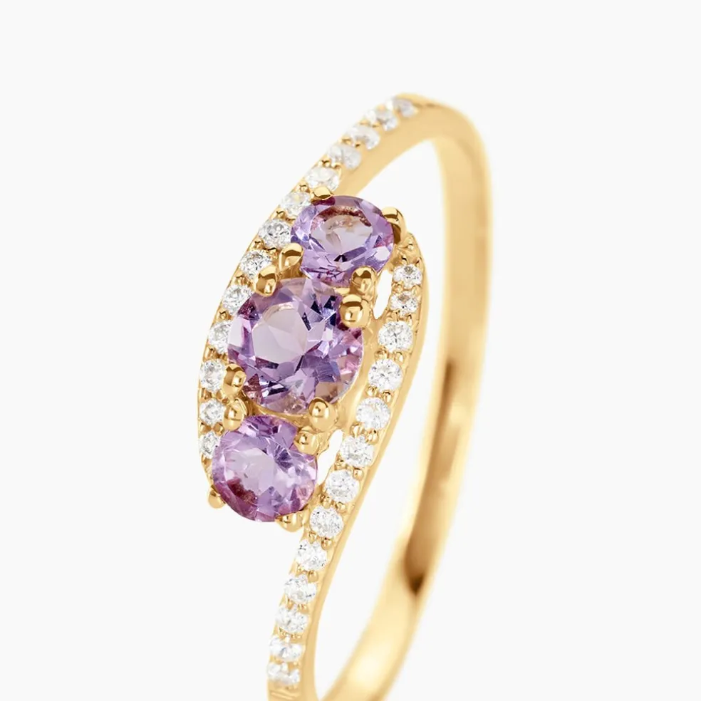 Bague Chloe Or Jaune Amethyste Et Oxyde De Zirconium