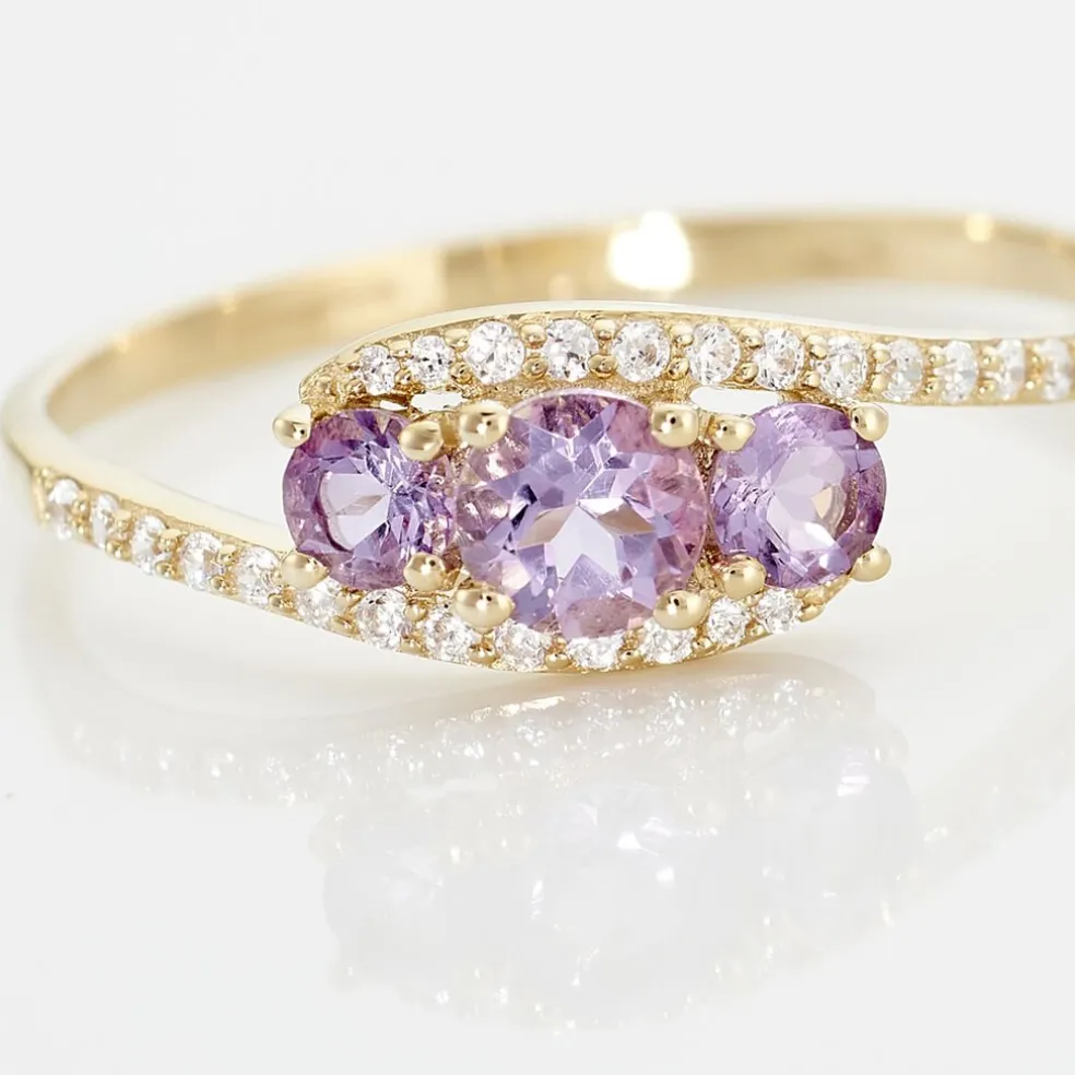 Bague Chloe Or Jaune Amethyste Et Oxyde De Zirconium