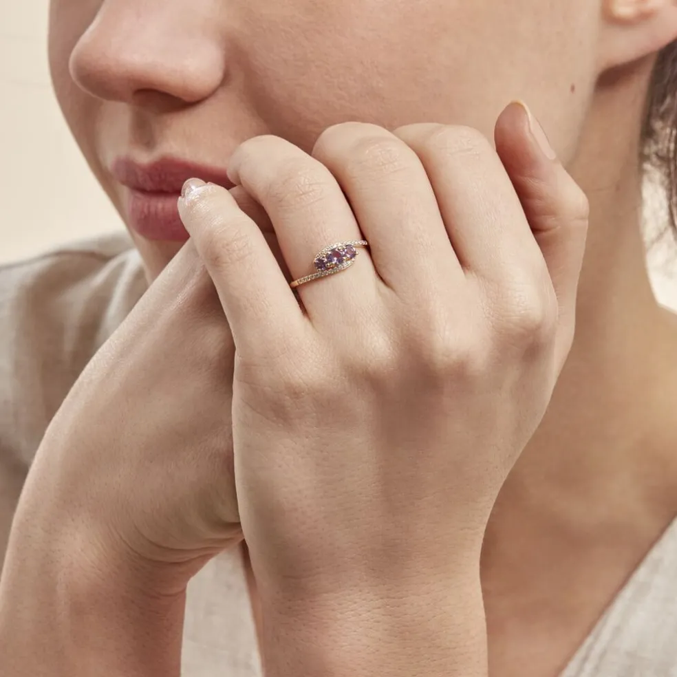 Bague Chloe Or Jaune Amethyste Et Oxyde De Zirconium