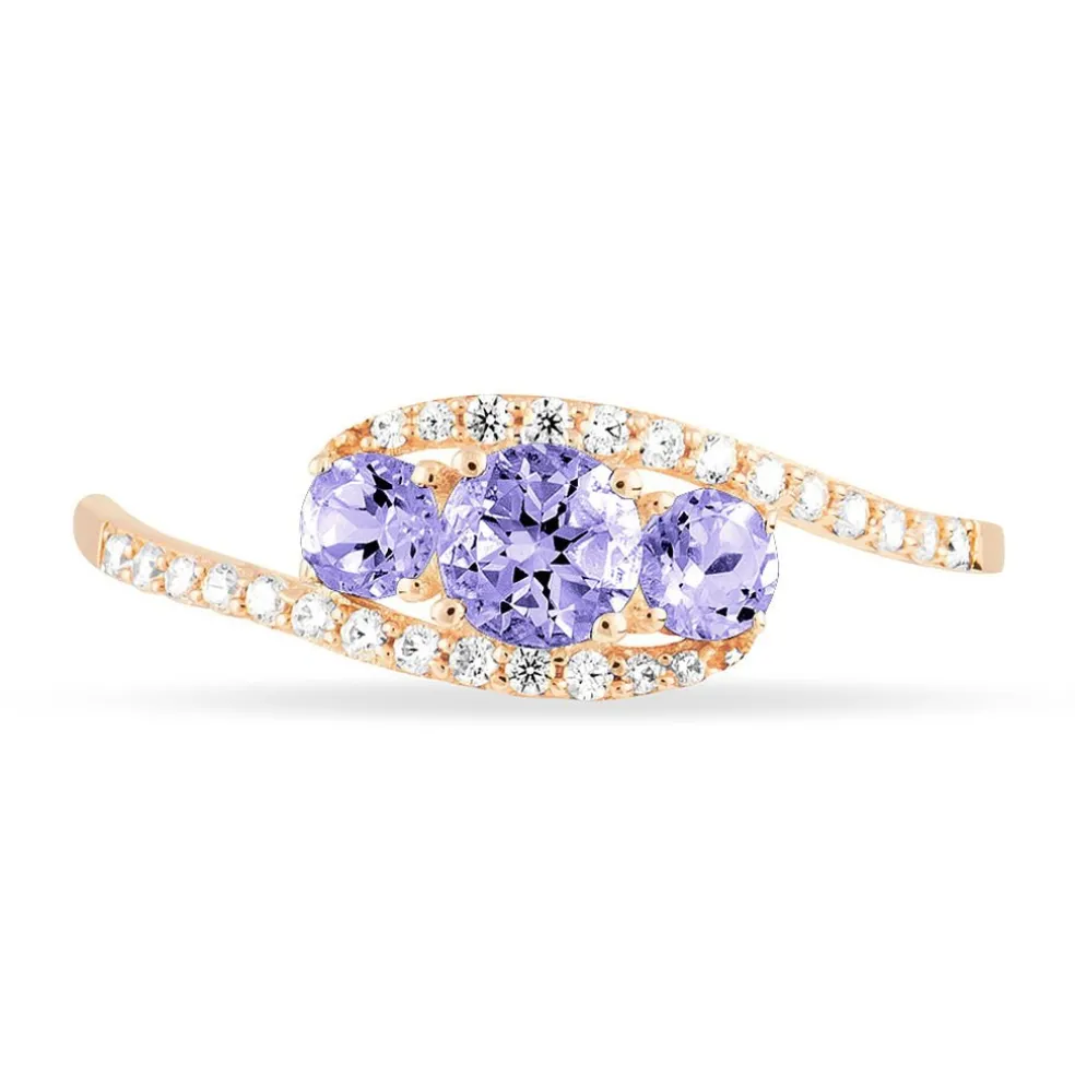 Bague Chloe Or Rose Amethyste Et Oxyde De Zirconium