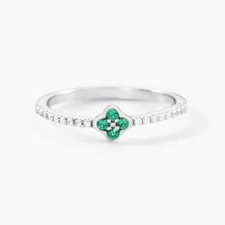 Bague Clova Argent Blanc Pierre De Synthese Oxyde De Zirconium