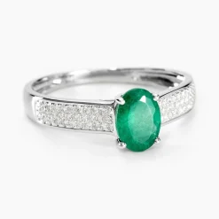 Bague Crista Or Blanc Emeraude Et Diamant