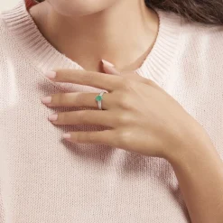 Bague Crista Or Blanc Emeraude Et Diamant