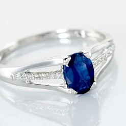 Bague Denise Or Blanc Saphir Et Diamant