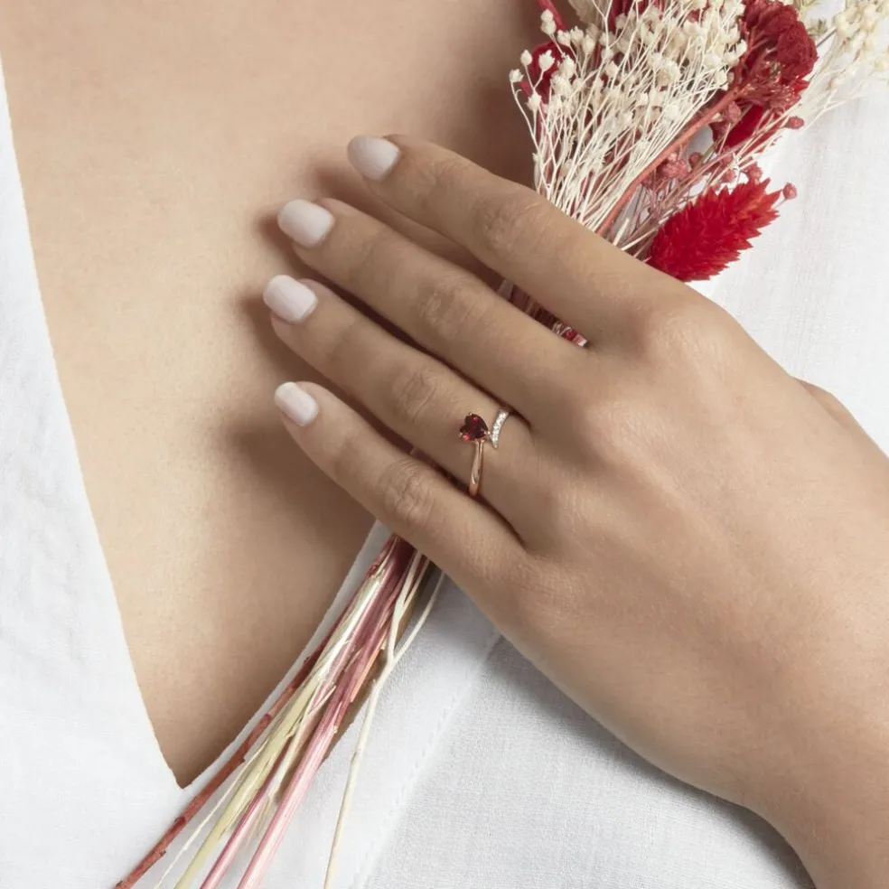 Bague Eva Or Rose Grenat Et Diamant