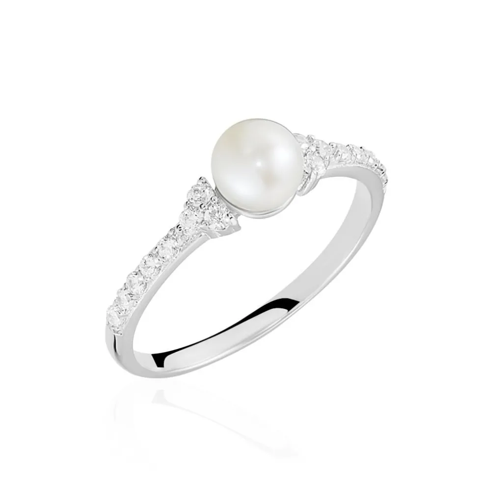 Bague Florenty Argent Blanc Perle De Culture Et Oxyde De Zirconium