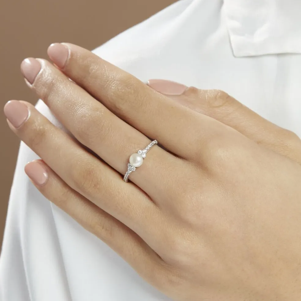 Bague Florenty Argent Blanc Perle De Culture Et Oxyde De Zirconium