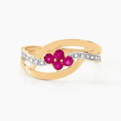 Bague Hoela Or Jaune Diamant Et Rubis