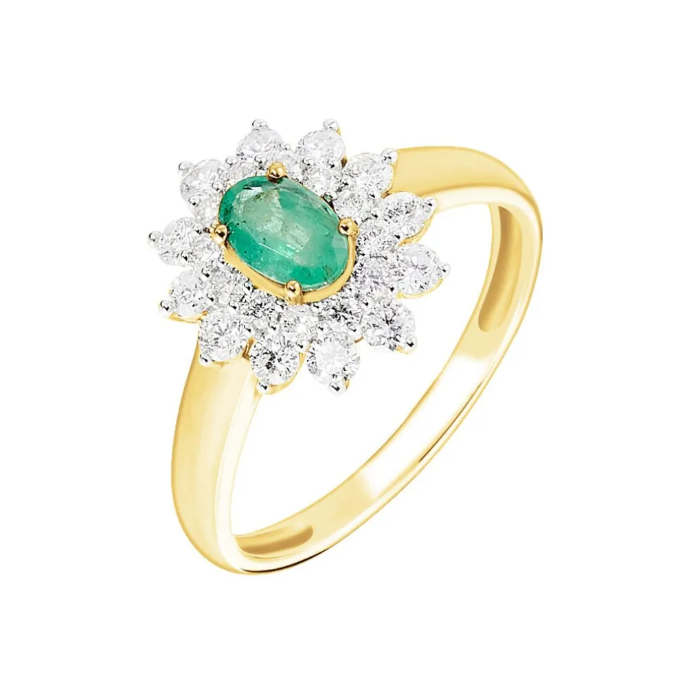 Bague Ivan Or Jaune Emeraude Et Diamant