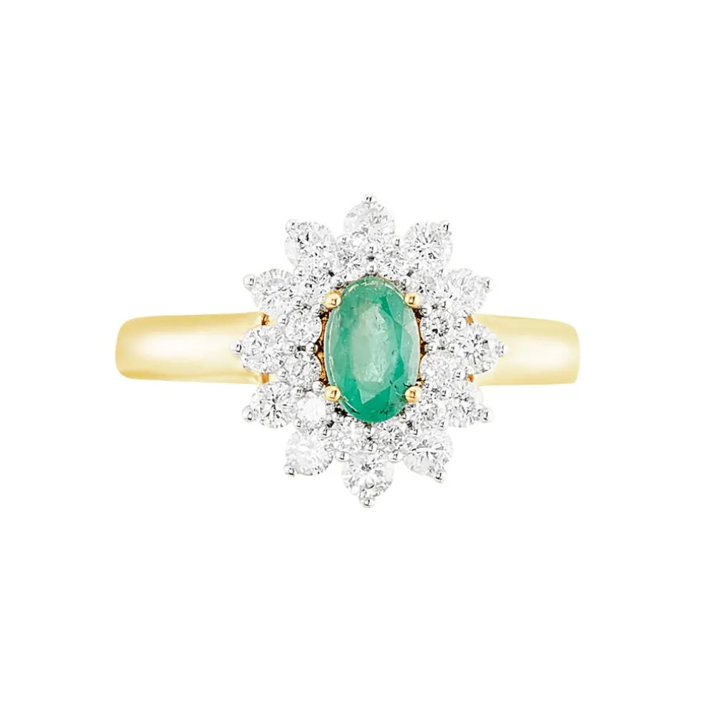 Bague Ivan Or Jaune Emeraude Et Diamant