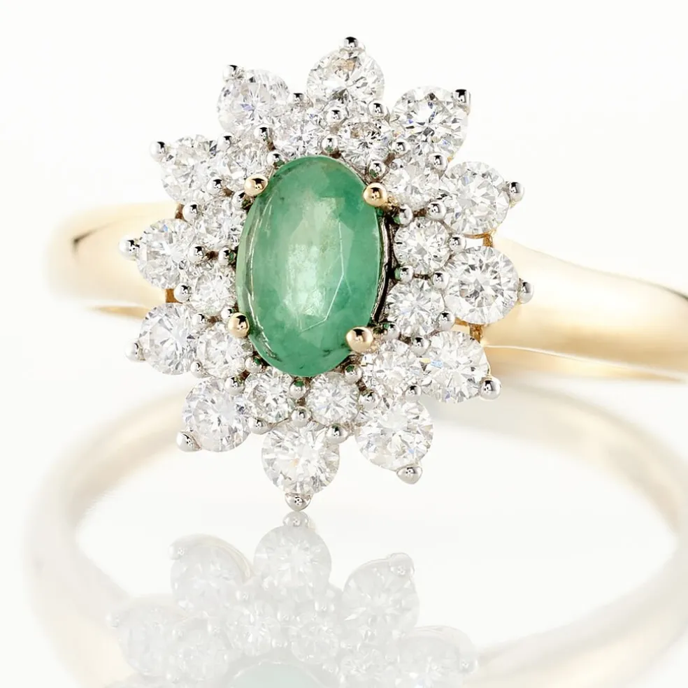 Bague Ivan Or Jaune Emeraude Et Diamant