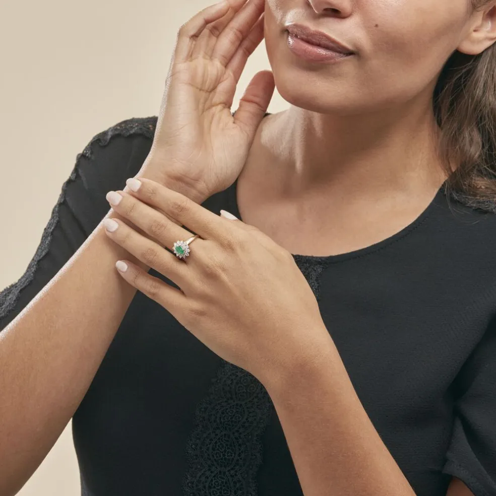 Bague Ivan Or Jaune Emeraude Et Diamant