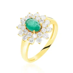 Bague Ivan Or Jaune Emeraude Et Diamant