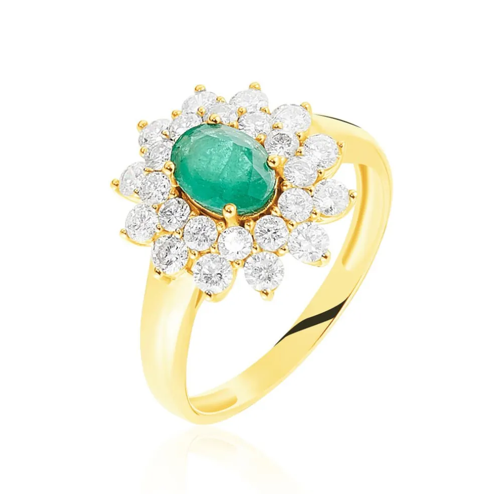 Bague Ivan Or Jaune Emeraude Et Diamant