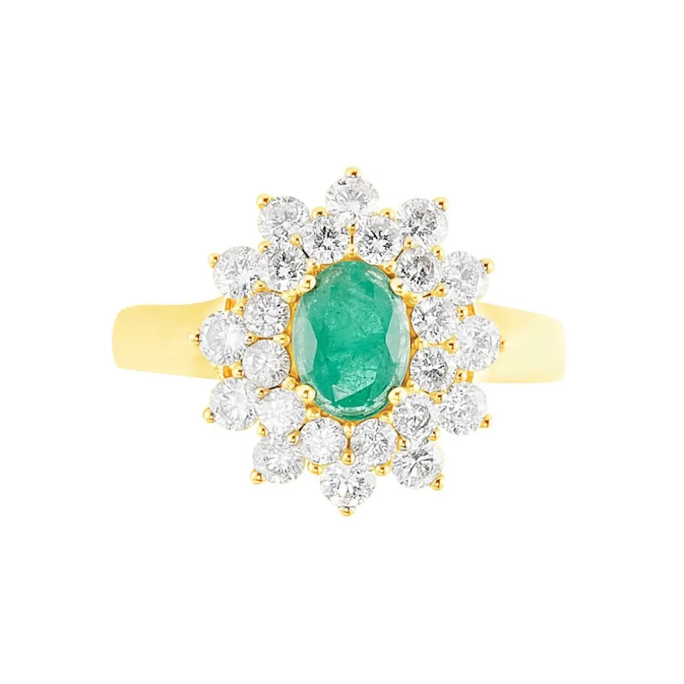 Bague Ivan Or Jaune Emeraude Et Diamant