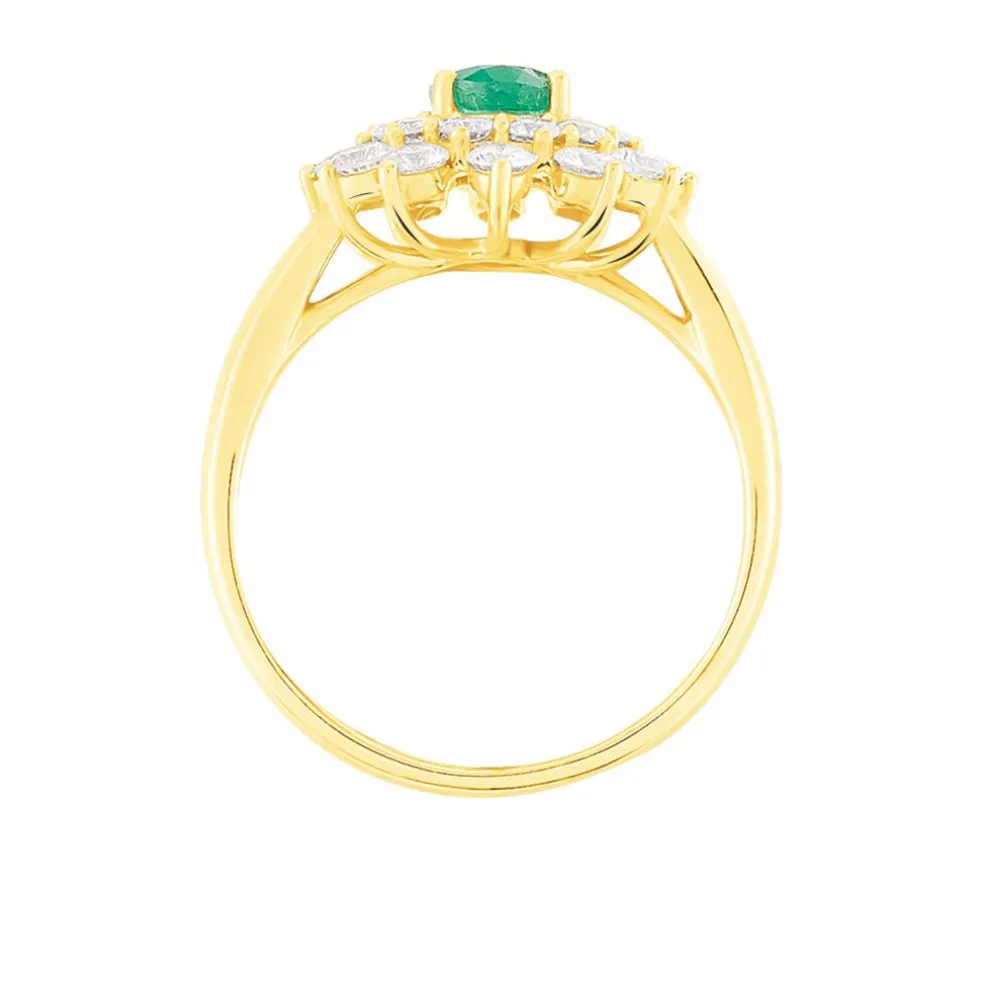 Bague Ivan Or Jaune Emeraude Et Diamant