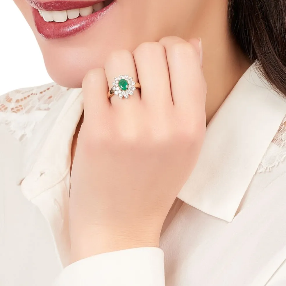 Bague Ivan Or Jaune Emeraude Et Diamant
